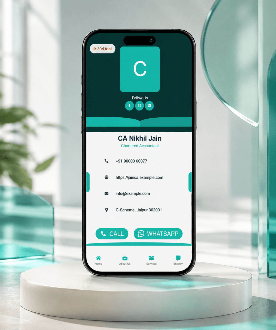 Aqua Digital Business Card — digital business card mockup 1