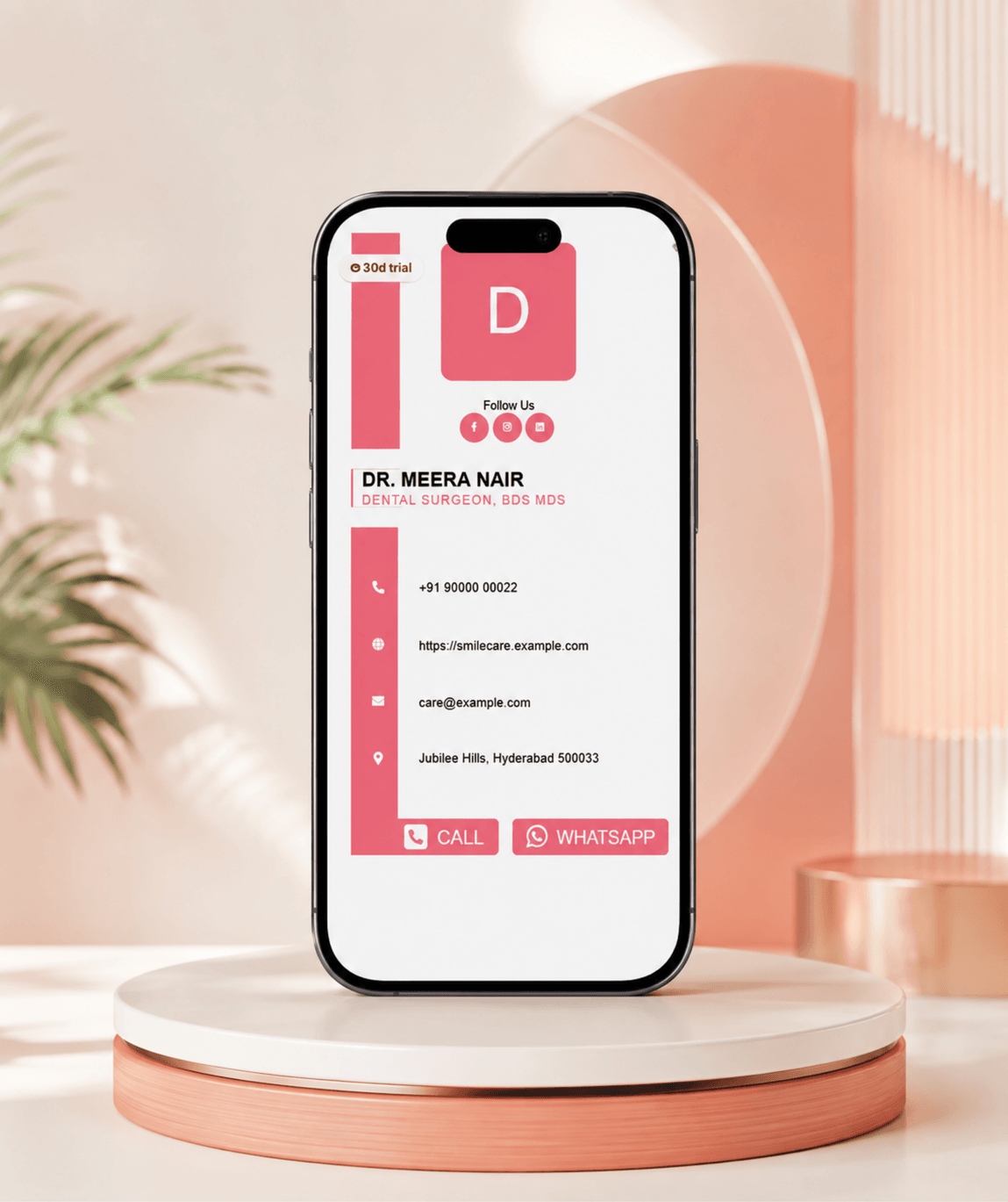 Coral Digital Business Card — digital business card mockup 1