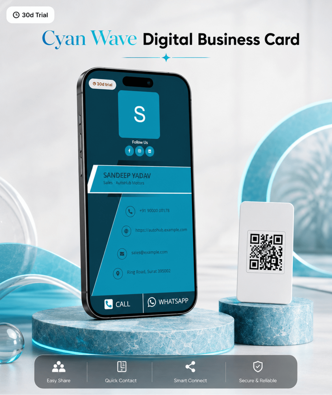 Cyan Wave Digital Business Card digital business card — view 2 of 4 (thumbnail)