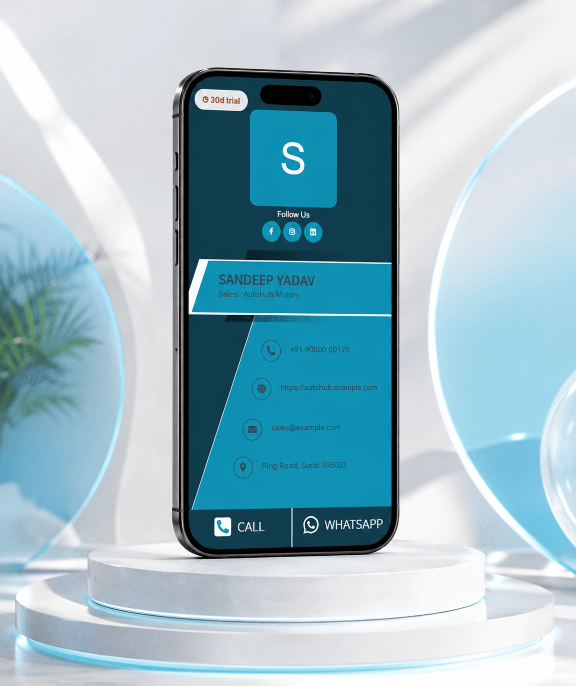 Cyan Wave Digital Business Card — digital business card mockup 1