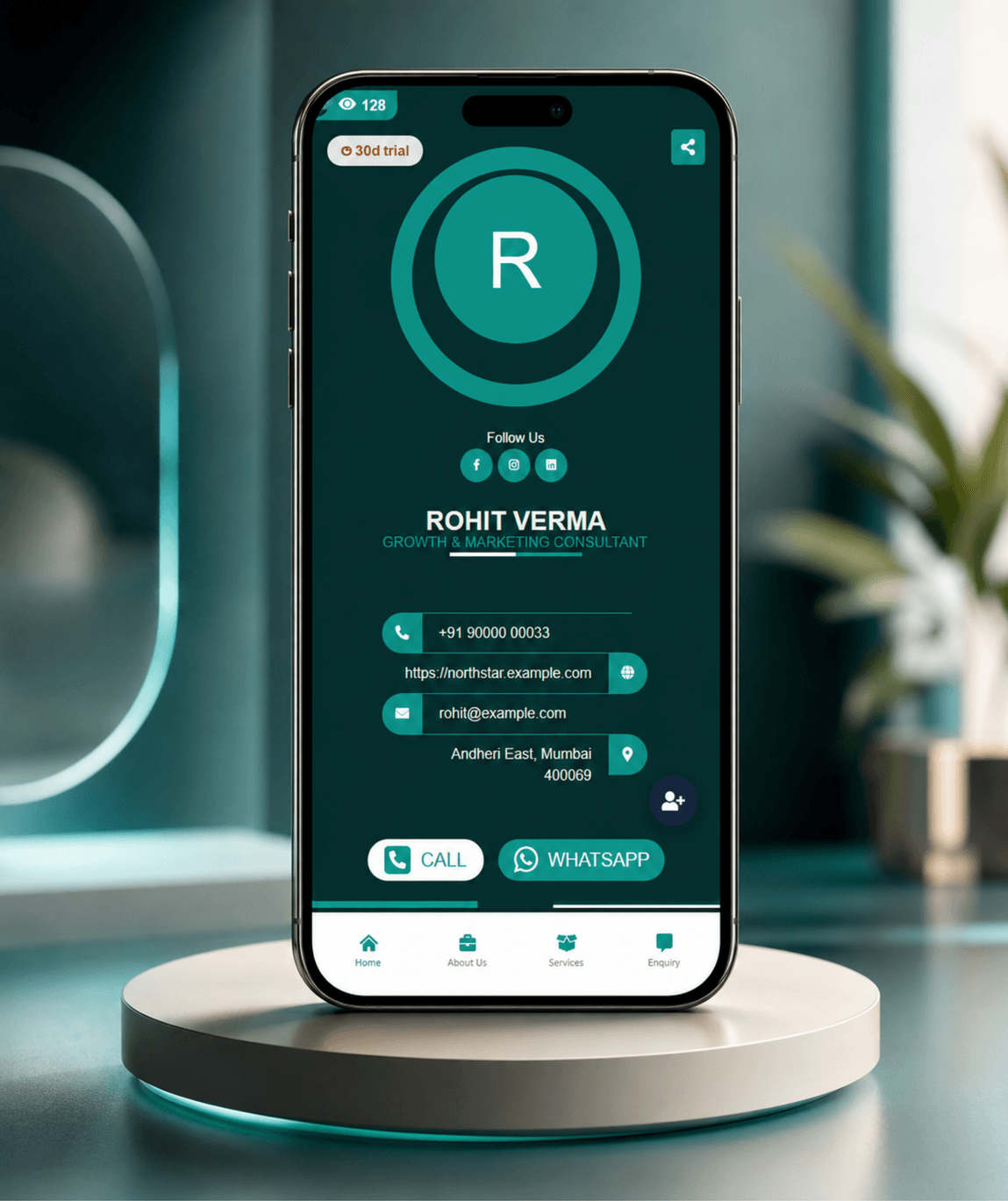 Deep Sea Digital Business Card — digital business card mockup 1