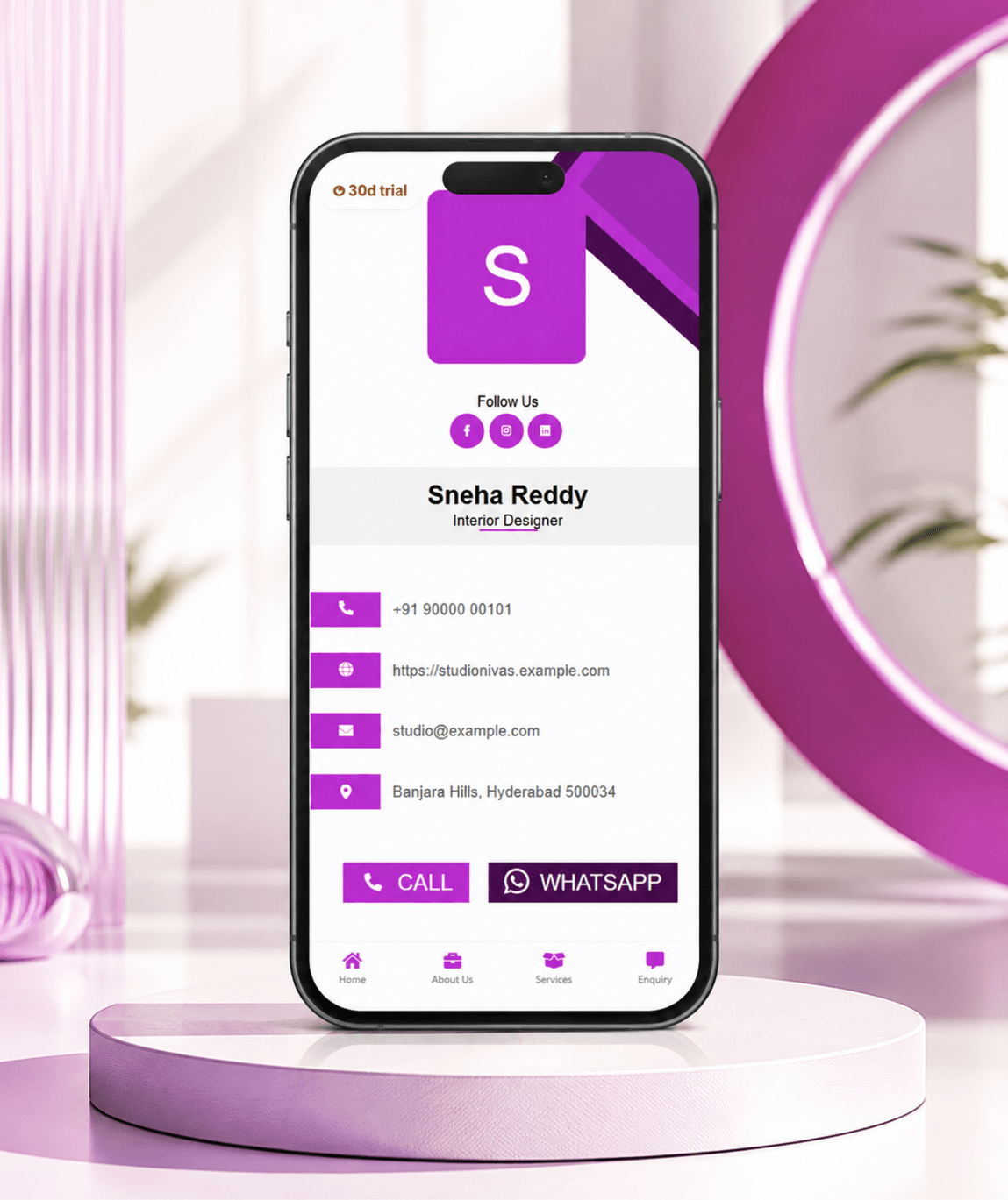 Fuchsia Digital Business Card — digital business card mockup 1