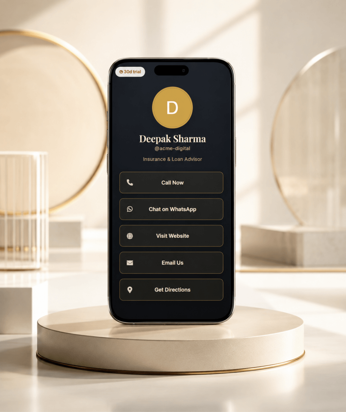 Gold Luxe (Bio) Digital Business Card — digital business card mockup 1