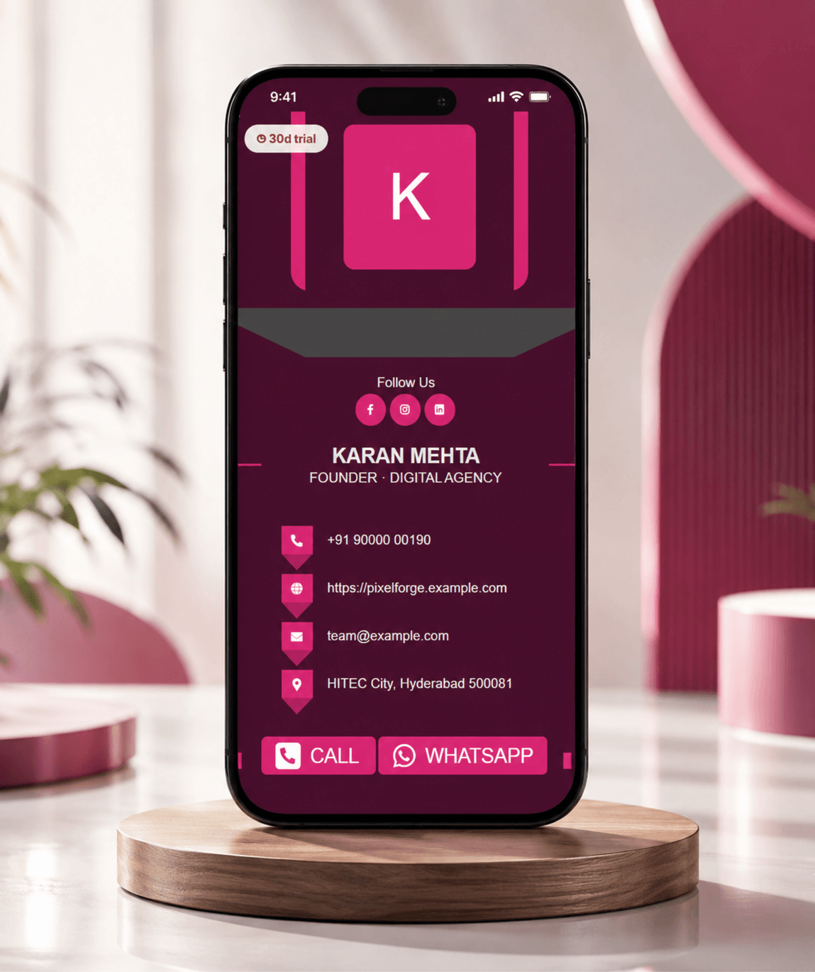 Magenta Digital Business Card — digital business card mockup 1