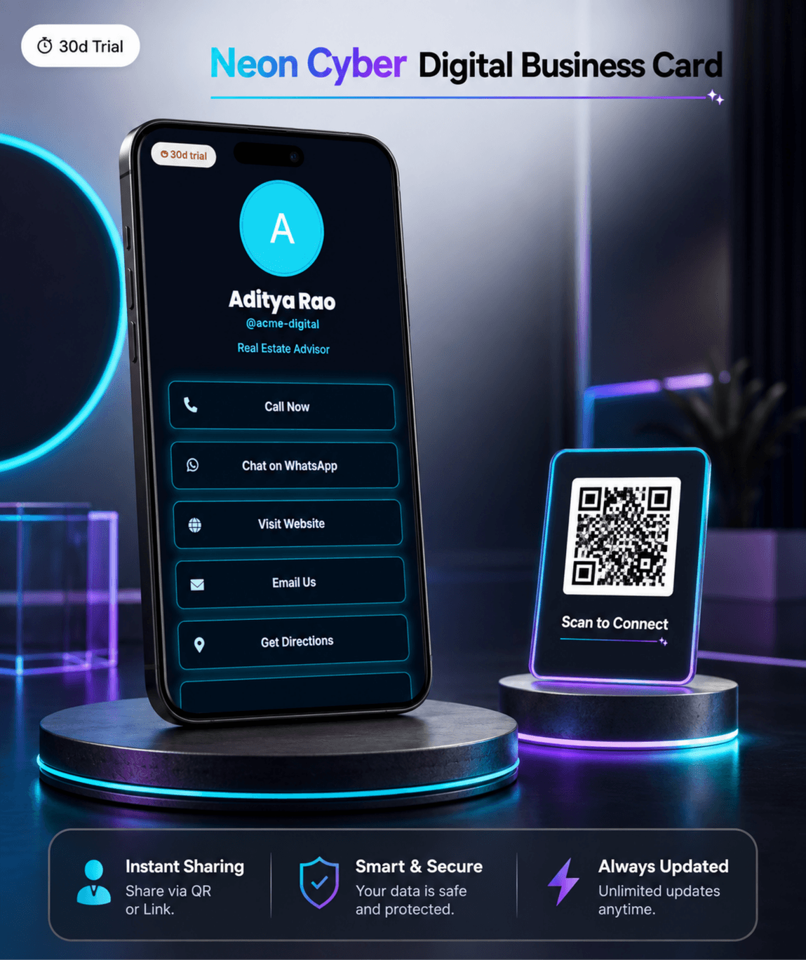 Neon Cyber (Bio) Digital Business Card digital business card — view 2 of 4 (thumbnail)