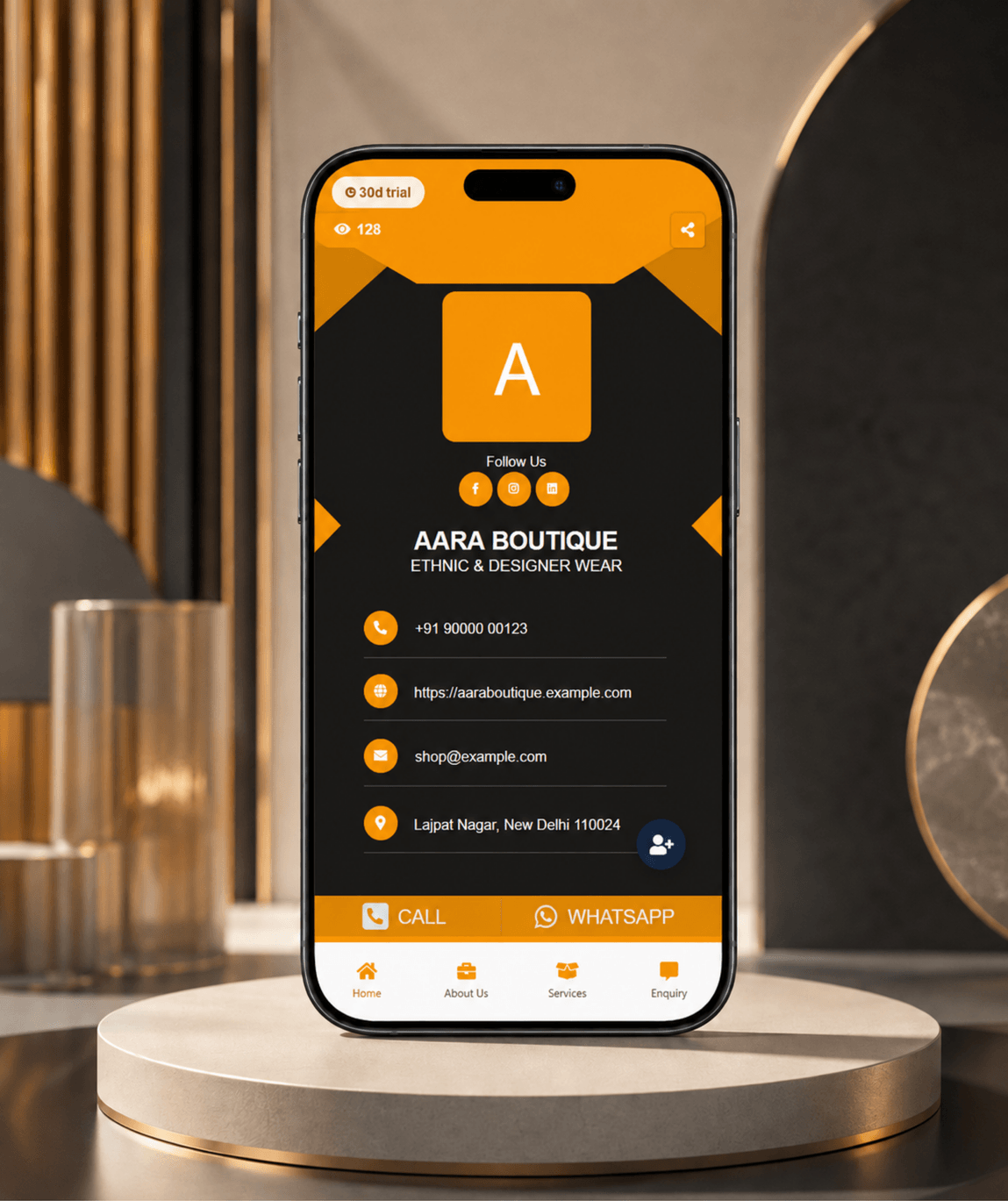 Onyx Gold Digital Business Card — digital business card mockup 1
