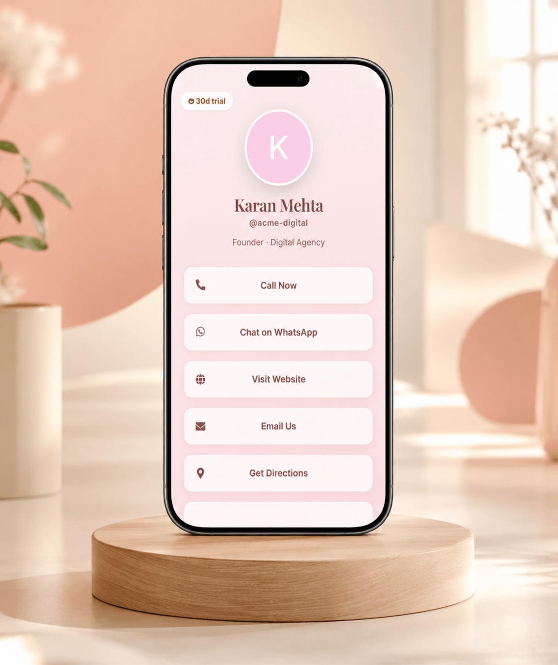 Peach Soft (Bio) Digital Business Card — digital business card mockup 1