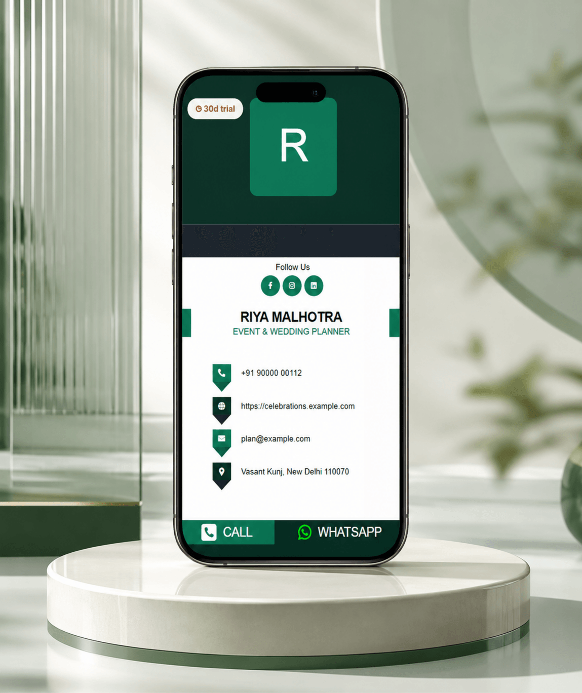 Pine Digital Business Card — digital business card mockup 1