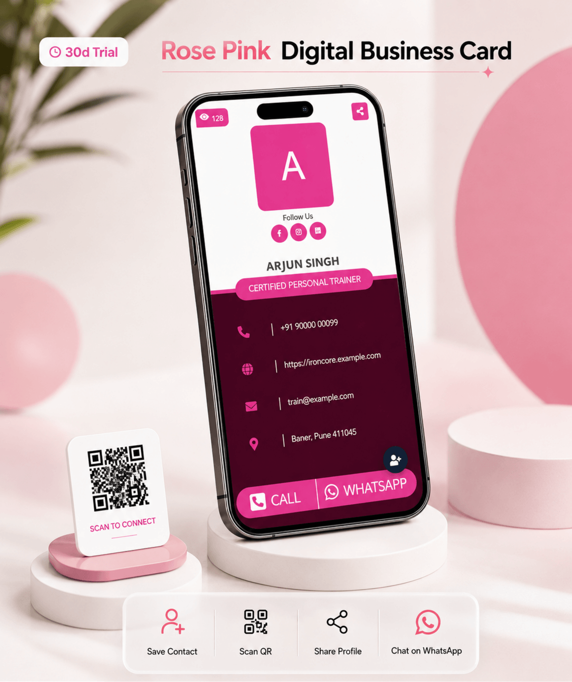 Rose Pink Digital Business Card digital business card — view 2 of 4 (thumbnail)