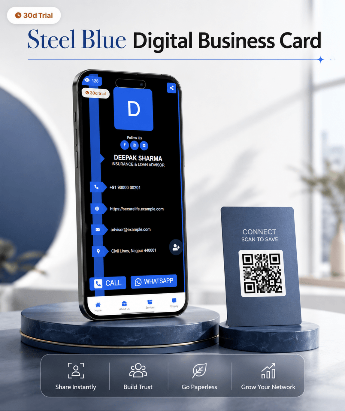 Steel Blue Digital Business Card digital business card — view 2 of 4 (thumbnail)