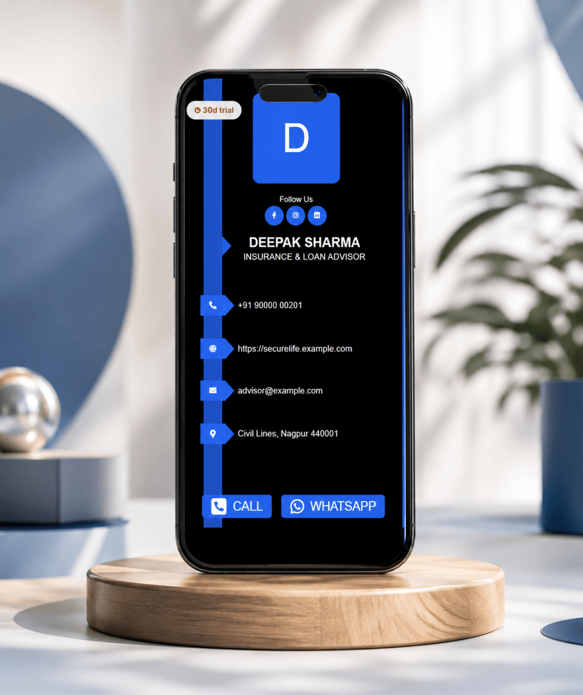 Steel Blue Digital Business Card — digital business card mockup 1