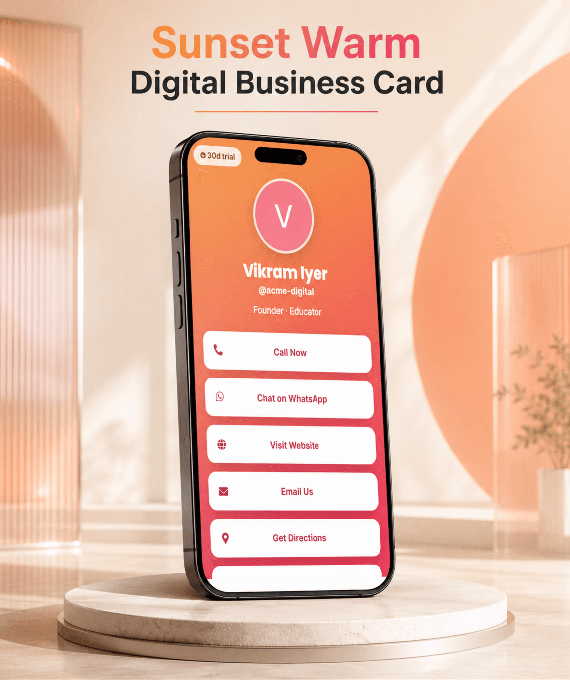 Sunset Warm (Bio) Digital Business Card digital business card — view 2 of 4 (thumbnail)