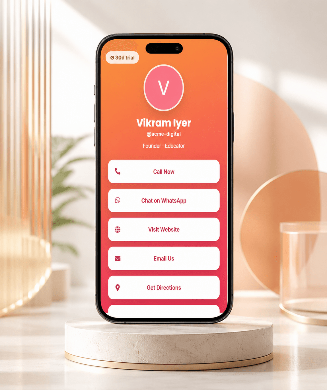 Sunset Warm (Bio) Digital Business Card — digital business card mockup 1
