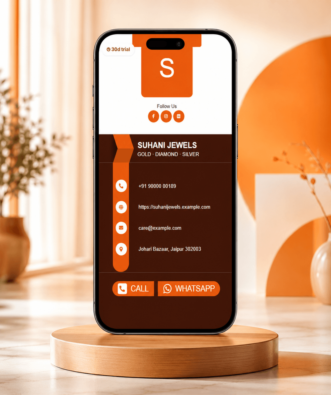 Tangerine Digital Business Card — digital business card mockup 1