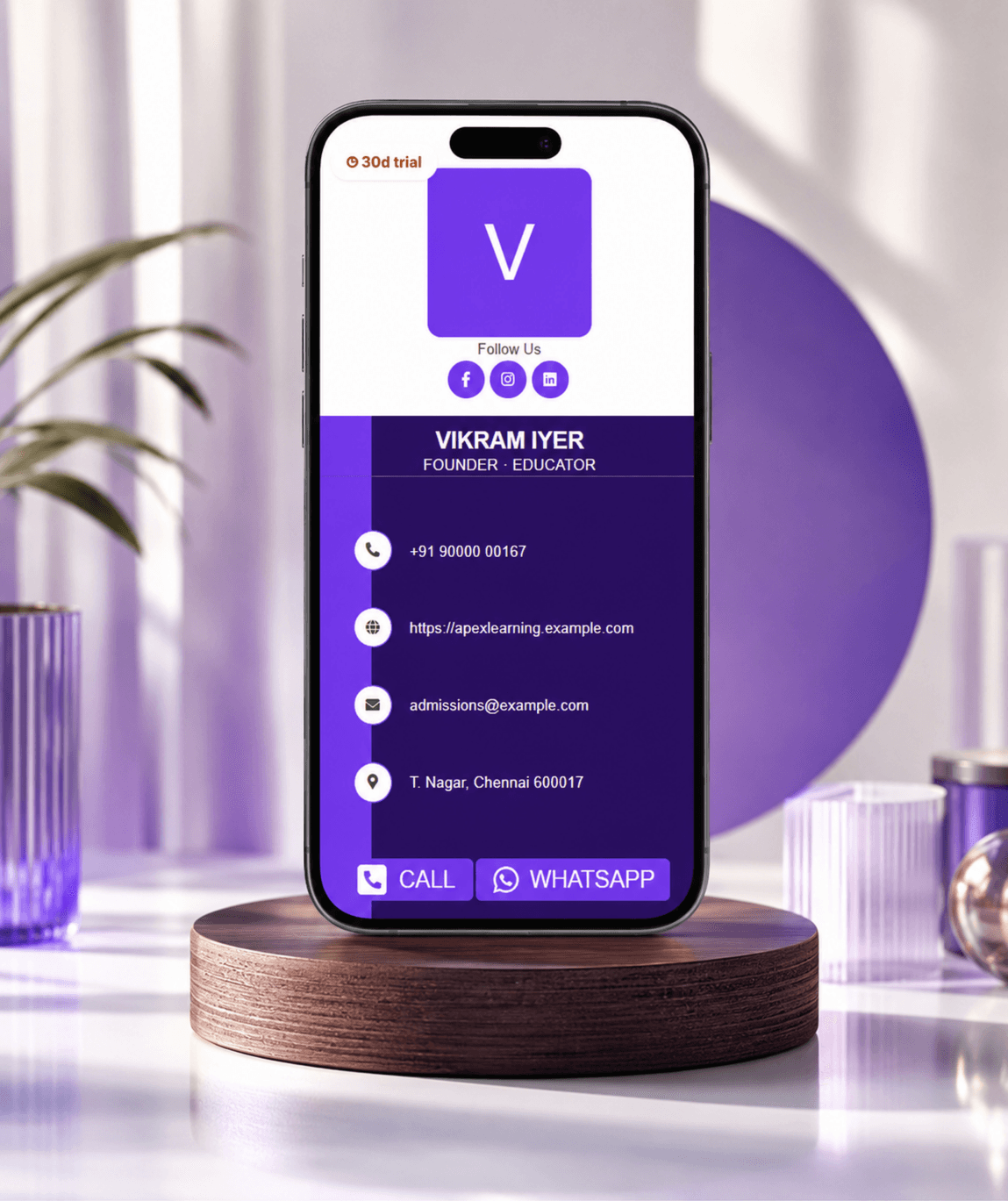 Violet Digital Business Card — digital business card mockup 1