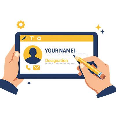 Creating a digital business card on a tablet by filling in your name and designation