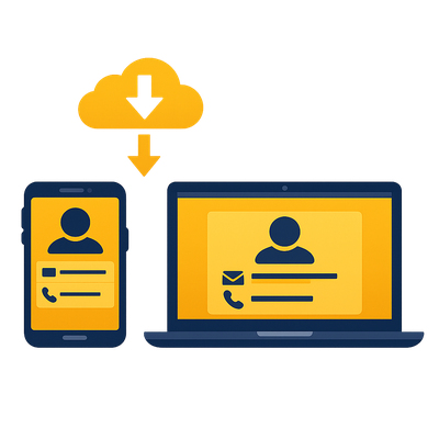 Saving a digital visiting card to a phone and a laptop
